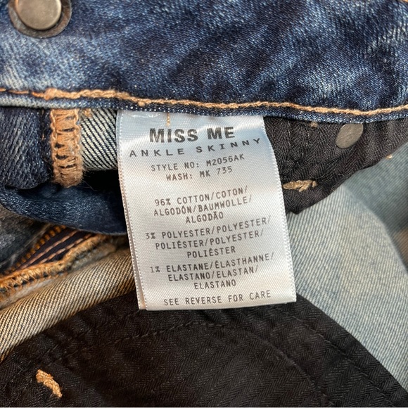 MISS ME Ankle Skinny Embroidered Medium Wash Distressed size 27 Jeans - Picture 16 of 16
